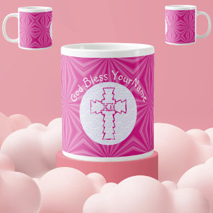 Hot Pink Zig-Zag Cross Pink White Personalised Large Coffee Mug