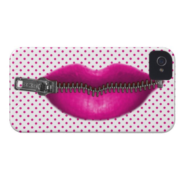 hot pink zipped lips on polka dots Case-Mate iPhone case (Back Horizontal)