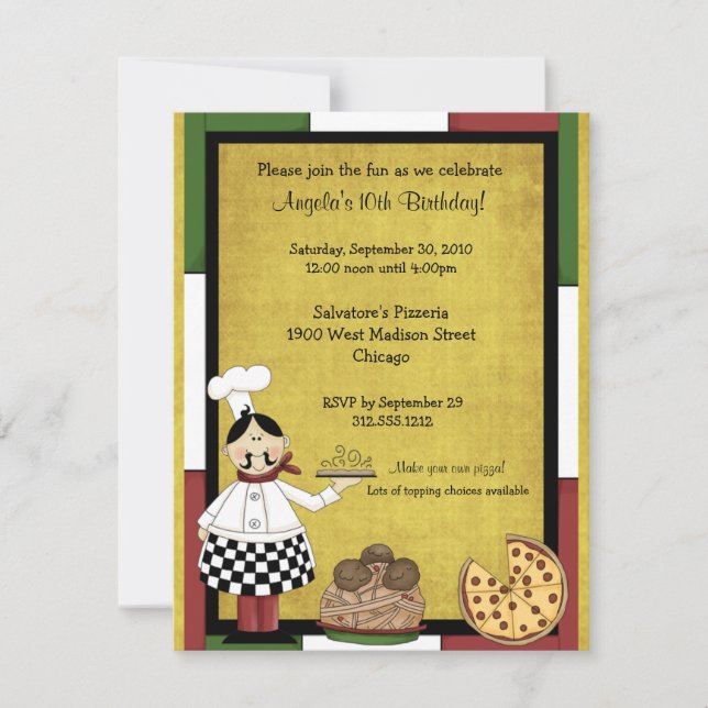 Hot Pizza Chef Party Invitation (Front)