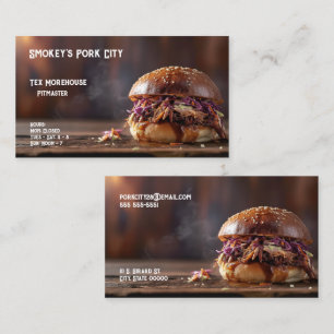 Hot pulled pork sandwich with text space business card