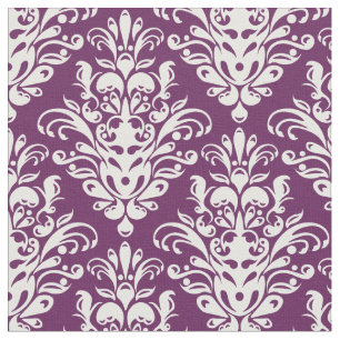 Hot Purple and White Elegant Damask Pattern Fabric