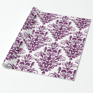Hot Purple and White Elegant Damask Pattern Wrapping Paper