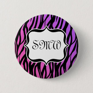 Hot Purple/Pink Zebra Stripes Monogram 6 Cm Round Badge