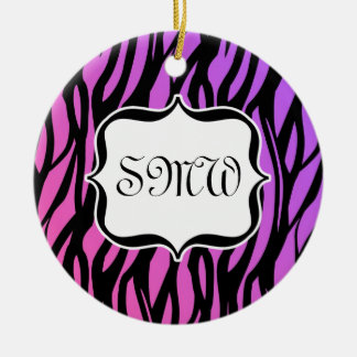 Hot Purple/Pink Zebra Stripes Monogram Ceramic Tree Decoration