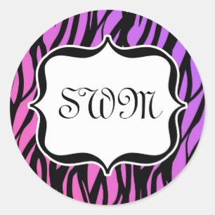 Hot Purple/Pink Zebra Stripes Monogram Classic Round Sticker