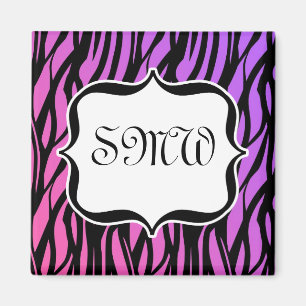 Hot Purple/Pink Zebra Stripes Monogram Magnet