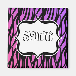 Hot Purple/Pink Zebra Stripes Monogram Magnet
