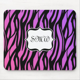 Hot Purple/Pink Zebra Stripes Monogram Mouse Mat