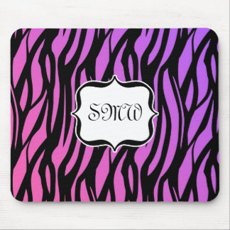 Hot Purple/Pink Zebra Stripes Monogram Mouse Mat