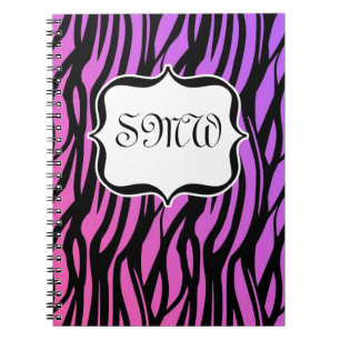Hot Purple/Pink Zebra Stripes Monogram Notebook