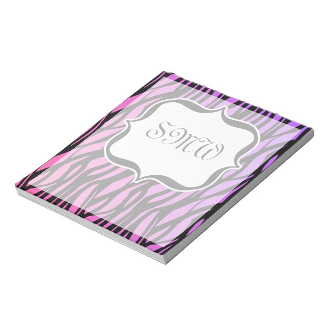 Hot Purple/Pink Zebra Stripes Monogram Notepad (Rotated)