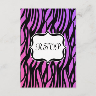 Hot Purple/Pink Zebra Stripes Monogram RSVP Card