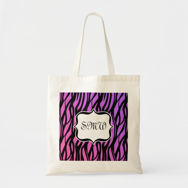 Hot Purple/Pink Zebra Stripes Monogram Tote (Front)