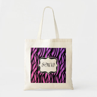 Hot Purple/Pink Zebra Stripes Monogram Tote Bag