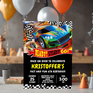 Hot Race Cars Birthday Invitation