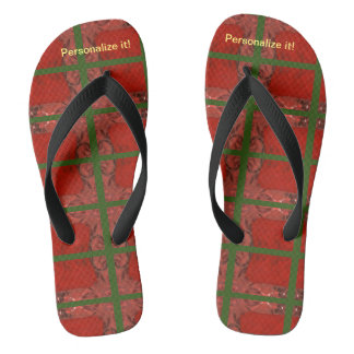 Hot red and green abstract design flip flops. flip flops