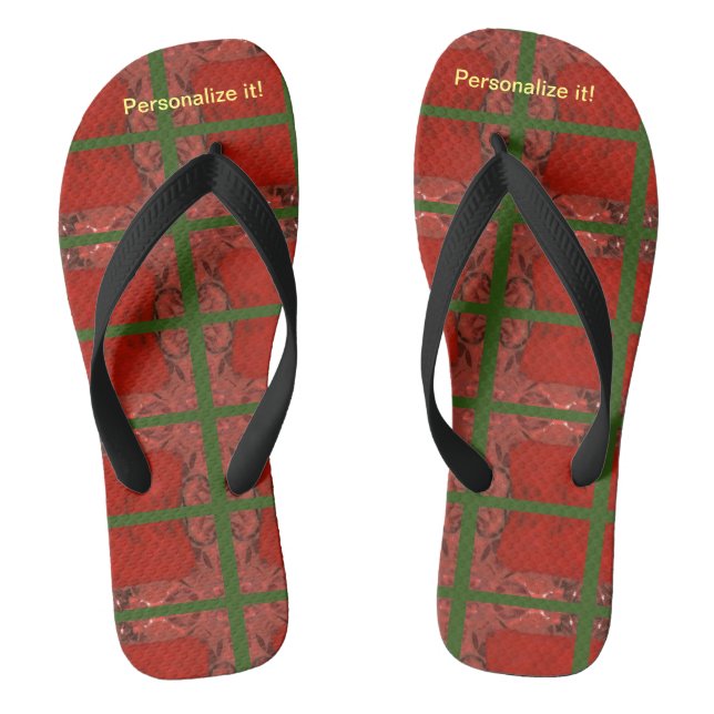 Hot red and green abstract design flip flops. flip flops (Footbed)