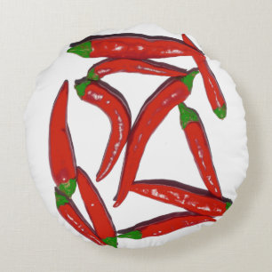 Hot Red Chili Peppers Pattern Round Cushion