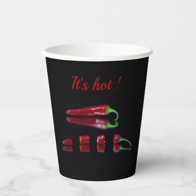 Hot red chilli pepper with customisable text paper cups (Front)