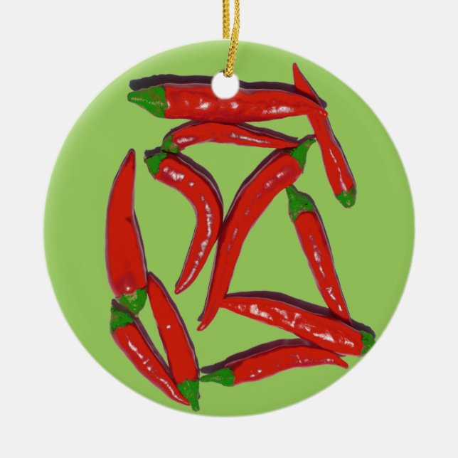 Hot Red Chilli Peppers Pattern Ceramic Tree Decoration (Front)