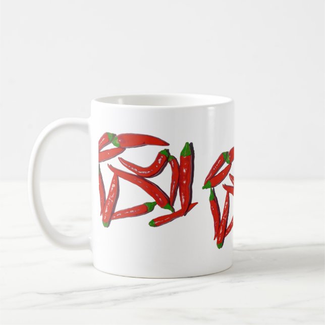 Hot Red Chilli Peppers Pattern Coffee Mug (Left)