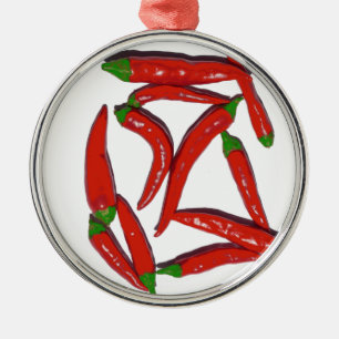 Hot Red Chilli Peppers Pattern Metal Tree Decoration