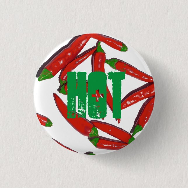 Hot Red Green Chilli Peppers Button Pin (Front)