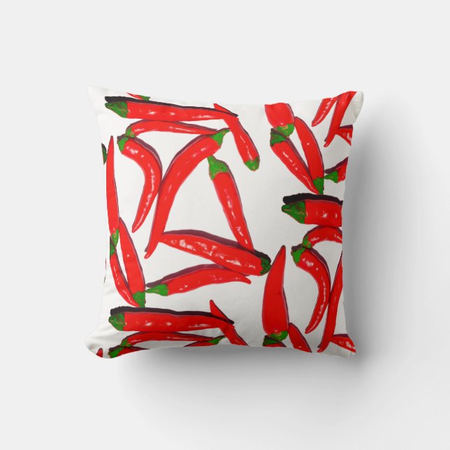 Hot Red Green Chilli Peppers Pattern Cushion Pillo (Front)