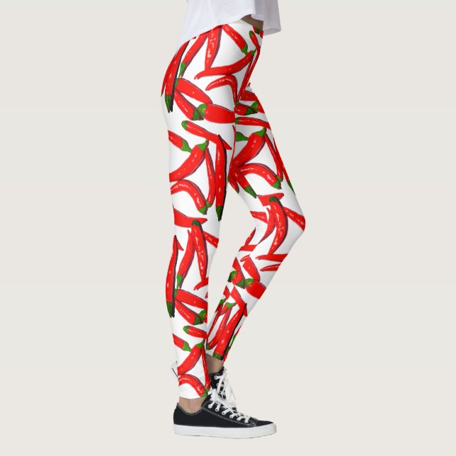 Hot Red Green Chilli Peppers Pattern Leggings (Right)