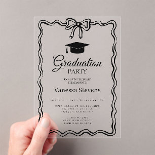 Hot Red Hand-drawn Curve wavy Graduation Acrylic Invitations