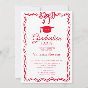 Hot Red Hand-drawn Curve wavy Graduation Invitation