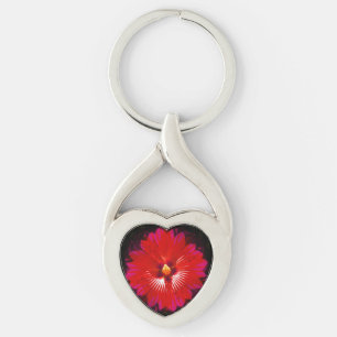 Hot Red Hibiscus Kaleidoscope, Metal Keyring
