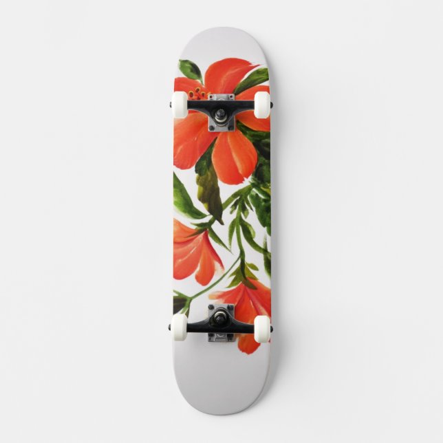 Hot Red Hibiscus Skateboard (Front)