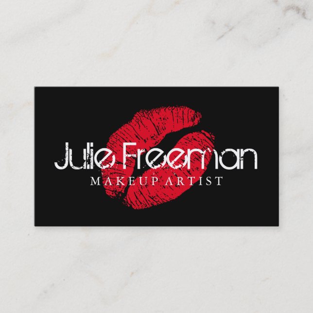 Hot Red Lips Kiss Makeup Artist Salon Card (Front)