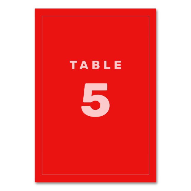 Hot Red + Pink Wes Anderson Inspired Table Number (Front)