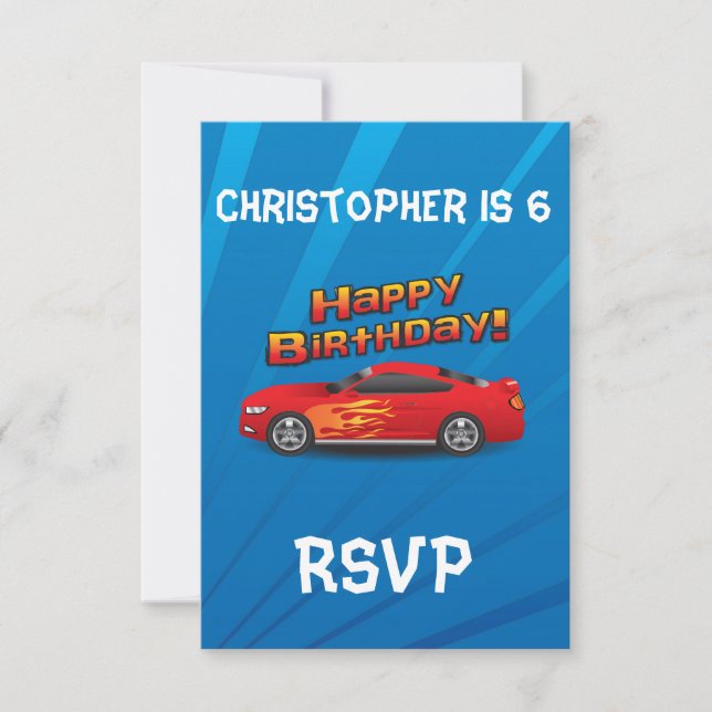 Hot Red Race Car with Flames Boy's Birthday Party Invitation (Front)