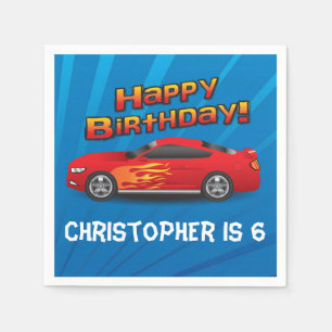 Hot Red Race Car with Flames Boy's Birthday Party Napkin