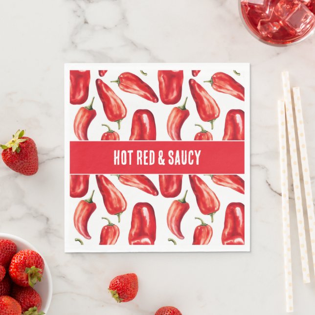 Hot Red & Saucy Chilli Peppers Wedding Napkin (Insitu)