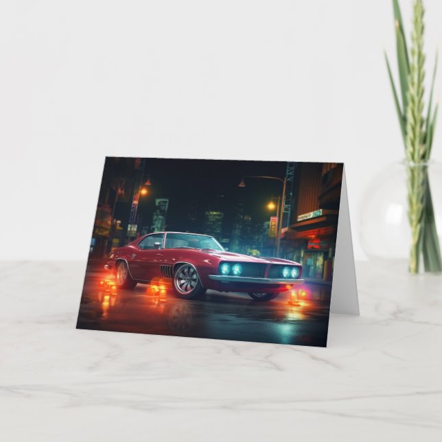 Hot Red Wheels Cinematic Autos Blank Note Card (Front)