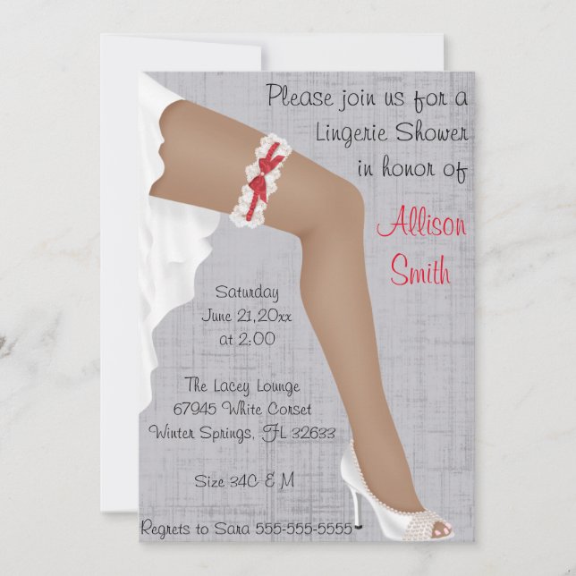 Hot Red & White Lace Lingerie Bridal Shower Invitation (Front)