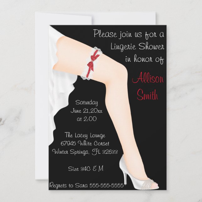Hot Red & White Lace Lingerie Bridal Shower Invitation (Front)