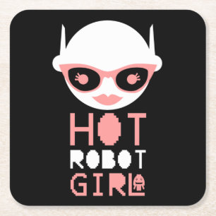 Hot robot girl square paper coaster