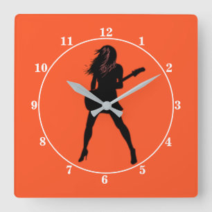 Hot Rock Girl - Guitar Player Square Wall Clock