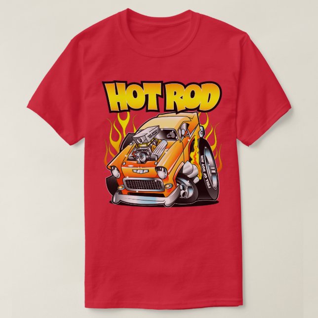 Hot Rod 55 Gasser Blown Jacked Up Flames Car  T-Shirt (Design Front)