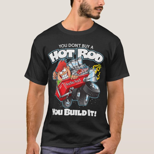 Hot Rod Builder Red Wagon Blown Engine Car T-Shirt (Front)