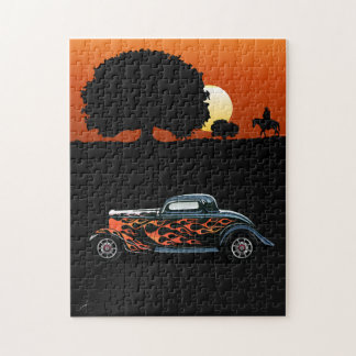 Hot rod car with flame jigsaw puzzle