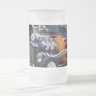 Hot rod frosted glass beer mug