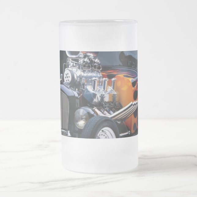 Hot rod frosted glass beer mug (Center)