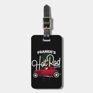 Hot Rod Garage CUSTOM NAME Deluxe Pinstripes Car Luggage Tag