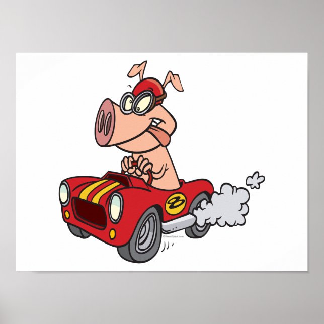hot rod hog pig racing in car cartoon poster (Front)